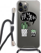 Case Company® - iPhone 12 Pro hoesje met Koord - Hey you cactus - Telefoonhoesje met Zwart Koord - Extra Bescherming aan alle Kanten en Over de Schermrand