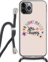 Case Company® - iPhone 11 Pro Max hoesje met Koord - Happy days - Telefoonhoesje met Zwart Koord - Extra Bescherming aan alle Kanten en Over de Schermrand