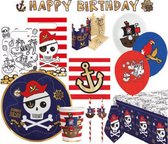 feestset Pirates junior papier blauw/rood/wit 64-delig