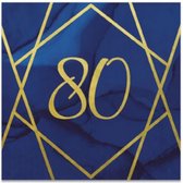 servetten '80' 33 cm papier goud/blauw 16 stuks