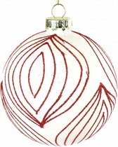 kerstbal Eline 8 cm glas wit/rood/goud