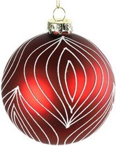 kerstbal Eline 10 cm glas rood/wit/goud