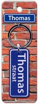 sleutelhanger straatnaam Thomas 9 cm staal blauw