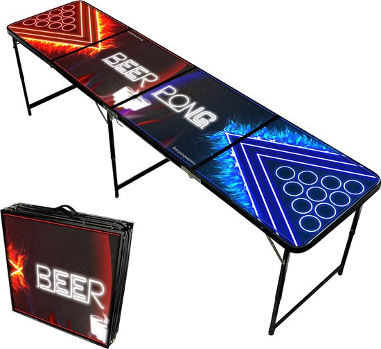 Foto: Beerpongexpress beer pong tafel zwart frame arrows led verlichting inklapbaar