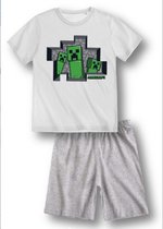 Minecraft pyjama - wit - grijs - Maat 128 / 8 jaar