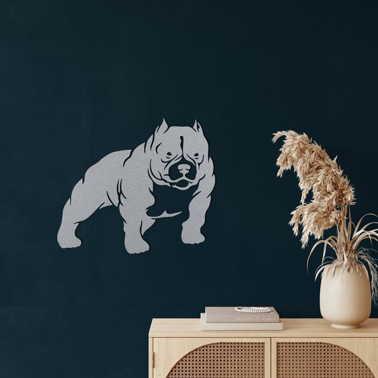 Wanddecoratie |Amerikaanse Bully Dog / American Bully Dog| Metal - Wall Art | Muurdecoratie | Woonkamer |Zilver| 45x39cm