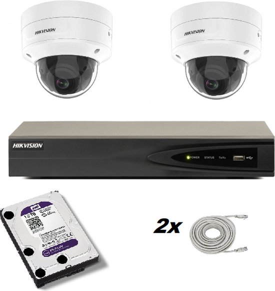 Set met 2 Hikvision DS-2CD2146G2-I 2.8mm 4mp camera’s, Hikvision recorder en Western Digital harde schijf