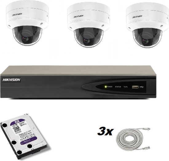 Set met 3 Hikvision DS-2CD2146G2-I 2.8mm 4mp camera’s, Hikvision recorder en Western Digital harde schijf