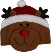 kerstmuts rendier 27 x 21 cm pluche bruin/wit