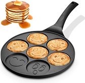 Emoji Pannenkoekenpan pancake  | 26cm | 7 Kop - Marmeren Anti Aanbaklaag met Smiley