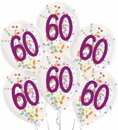 ballonnen confetti 60 jaar 27,5 cm latex wit 6 stuks