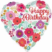 ballon Happy Birthday Floral Print 43 cm folie wit