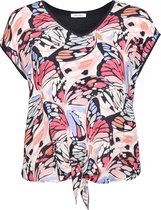 Paprika Dames T-shirt in twee stoffen met vlinderprint en knoopje - T-shirt - Maat 54