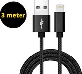 Oplader kabel 3 Meter geschikt voor iPhone - Gevlochten Zwart - Kabel geschikt voor lightning - USB kabel - Lader kabel