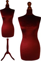 Paspop Bordeaux Velours - Paspop dames - Mannequin - Mannequin vrouw - DB Driepoot - Paspop Buste Torso - Paspoppen - Etalagepop – 40/42 Verstelbaar