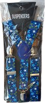 Kinderbretels - Bretels - Met extra stevige - Britse stijl - 65cm x 2,5 - Effen - Blauw met sterren