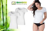 Bamboo Essentials - T Shirt Dames - Bamboe - Ronde Hals - 2 Stuks - Wit - S - Anti Zweet Shirt Dames - Bamboe Ondershirt - Onderhemd Dames Shirts Korte Mouw - Extra Lang
