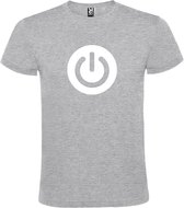 Grijs T-shirt ‘Power Button’ Wit Maat 4XL