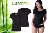 Bamboo Essentials - T Shirt Dames - Bamboe - Ronde Hals - 2 Stuks - Zwart - XL - Anti Zweet Shirt Dames - Bamboe Ondershirt - Onderhemd Dames Shirts Korte Mouw - Extra Lang