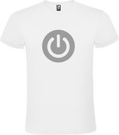 Wit T-shirt ‘Power Button’ Zilver Maat L