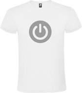 Wit T-shirt ‘Power Button’ Zilver Maat 4XL