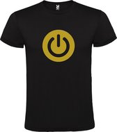 Zwart T-shirt ‘Power Button’ Goud Maat 4XL