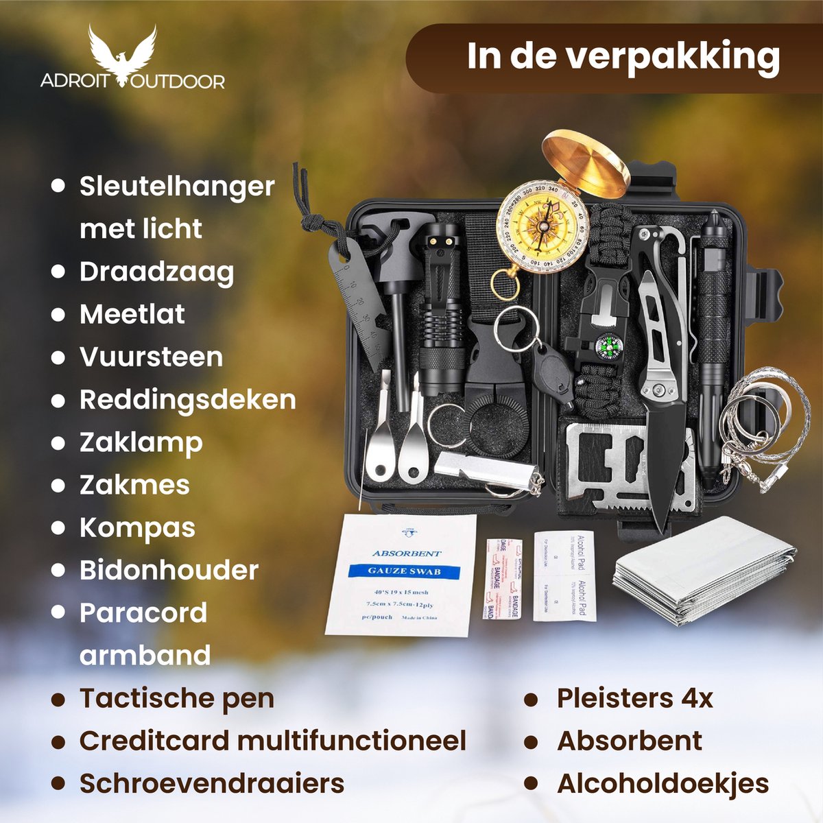 Destructief som Aggregaat Survival Kit Outdoor – Survival Spullen Set – Mes - Kompas - 18 delig |  bol.com