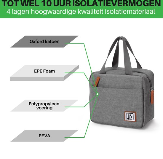 Brisby 4 Laags Geïsoleerde Koeltas - Lunchtas 4 liter - Donkergrijs