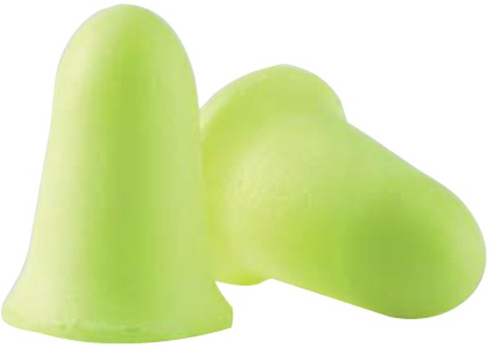Deux bouchons d'oreilles coniques vert clair sur fond blanc.
