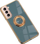 Samsung S21 hoesje met ring - Kickstand - Samsung - Goud detail - Handig - Hoesje met ring - 5 verschillende kleuren - zalm roze - Grijs/blauw - Donker groen - Zwart - Paars