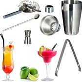 Relaxdays 2x cocktail set 5-delig - barset met shaker - barmixer - cocktailshakerset - rvs