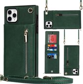 Cross Body Strap Wallet Kaarthouder Case Voor IPhone 11 - Magnetische Sluiting - Portemonnee Kaarthouder IPhone Tas - Handtas Case met Portemonnee en Kaarthouder voor IPhone - Groe