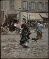Kunst: Giovanni Boldini, Crossing the Street, 1873–75, Schilderij op canvas, formaat is 40X60 CM