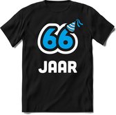 66 Jaar Feest kado T-Shirt Heren / Dames - Perfect Verjaardag Cadeau Shirt - Wit / Blauw - Maat XL