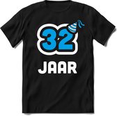 32 Jaar Feest kado T-Shirt Heren / Dames - Perfect Verjaardag Cadeau Shirt - Wit / Blauw - Maat L