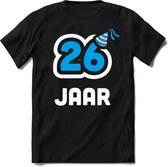 26 Jaar Feest kado T-Shirt Heren / Dames - Perfect Verjaardag Cadeau Shirt - Wit / Blauw - Maat 3XL