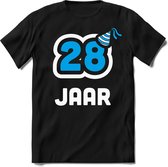 28 Jaar Feest kado T-Shirt Heren / Dames - Perfect Verjaardag Cadeau Shirt - Wit / Blauw - Maat 3XL