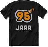 95 Jaar Feest kado T-Shirt Heren / Dames - Perfect Verjaardag Cadeau Shirt - Goud / Zilver - Maat XL