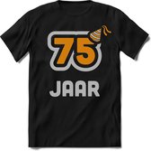 75 Jaar Feest kado T-Shirt Heren / Dames - Perfect Verjaardag Cadeau Shirt - Goud / Zilver - Maat XL