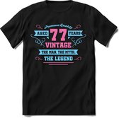 77 Jaar Legend - Feest kado T-Shirt Heren / Dames - Licht Blauw / Licht Roze - Perfect Verjaardag Cadeau Shirt - grappige Spreuken, Zinnen en Teksten. Maat XL