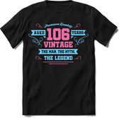 106 Jaar Legend - Feest kado T-Shirt Heren / Dames - Licht Blauw / Licht Roze - Perfect Verjaardag Cadeau Shirt - grappige Spreuken, Zinnen en Teksten. Maat XL