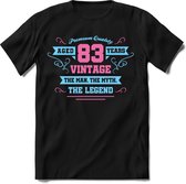 83 Jaar Legend - Feest kado T-Shirt Heren / Dames - Licht Blauw / Licht Roze - Perfect Verjaardag Cadeau Shirt - grappige Spreuken, Zinnen en Teksten. Maat S