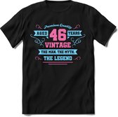 46 Jaar Legend - Feest kado T-Shirt Heren / Dames - Licht Blauw / Licht Roze - Perfect Verjaardag Cadeau Shirt - grappige Spreuken, Zinnen en Teksten. Maat S