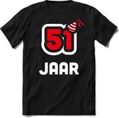 51 Jaar Feest kado T-Shirt Heren / Dames - Perfect Verjaardag Cadeau Shirt - Wit / Rood - Maat XXL