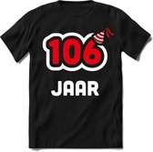 106 Jaar Feest kado T-Shirt Heren / Dames - Perfect Verjaardag Cadeau Shirt - Wit / Rood - Maat 3XL