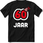 60 Jaar Feest kado T-Shirt Heren / Dames - Perfect Verjaardag Cadeau Shirt - Wit / Rood - Maat 3XL