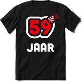 59 Jaar Feest kado T-Shirt Heren / Dames - Perfect Verjaardag Cadeau Shirt - Wit / Rood - Maat 5XL