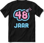 48 Jaar Feest kado T-Shirt Heren / Dames - Perfect Verjaardag Cadeau Shirt - Licht Blauw / Licht Roze - Maat 4XL