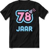 78 Jaar Feest kado T-Shirt Heren / Dames - Perfect Verjaardag Cadeau Shirt - Licht Blauw / Licht Roze - Maat XL