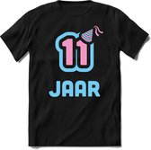 11 Jaar Feest kado T-Shirt Heren / Dames - Perfect Verjaardag Cadeau Shirt - Licht Blauw / Licht Roze - Maat XL